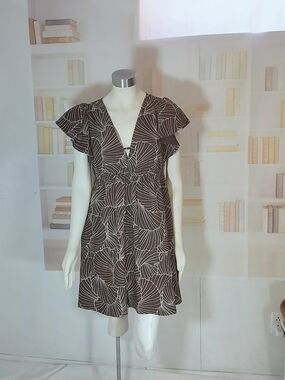 a new day Brown & White Floral V-Neck Tie-Waist Mini Dress